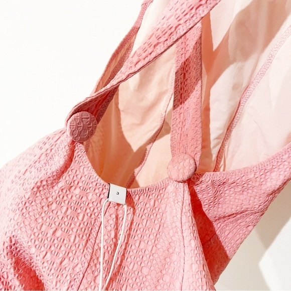 🛍️NWT Lisa Marie Fernandez High Neck Open Back Crepe Button Seersucker Swimsuit - Picture 11 of 13